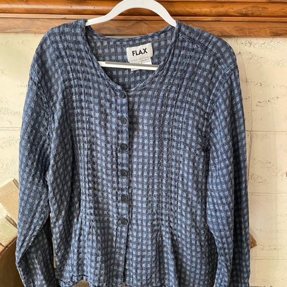 Blue Linen Waffle Top by FLAX